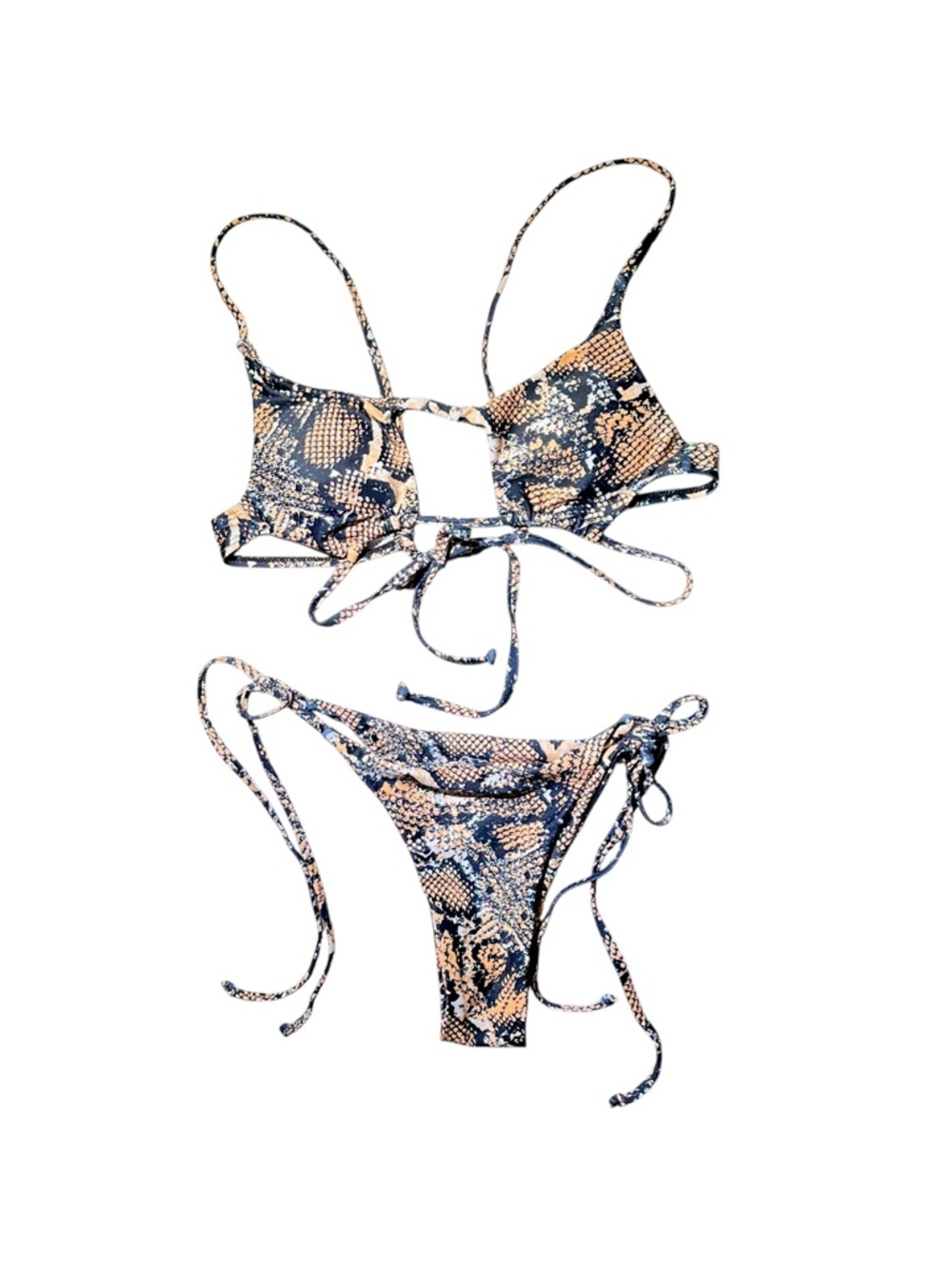 Zaful Snake Print Bikini in Navy and Beige